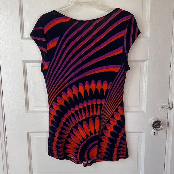 Vintage Y2K Nannette Lepore Babydoll Blouse L Stretch Gathered V-Neck Retro - Picture 8 of 16